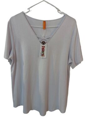 Feiersi Women’s Caged Front White Crisscross V-Neck Short Sleeve T-Shirt Size XL